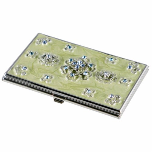 Visol  Visol Meridian Light Green Lacquer With Blue Crystals Womens Business Card Case Perspective: front