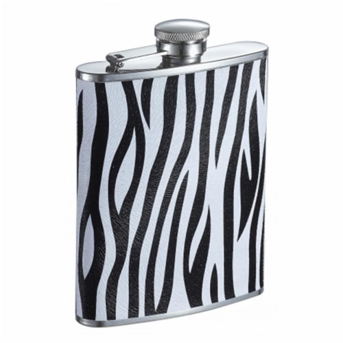 Visol VF1221NP Zebra Black & White Leather Liquor flask - 6 oz Perspective: front