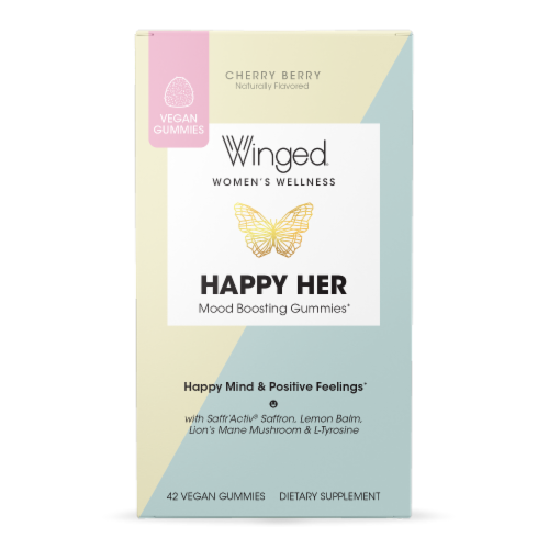 Winged Happy Her Mood Boosting Gummies Perspective: front