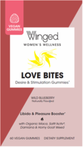 Winged Love Bites Desire & Stimulation Wild Bluberry Gummies Perspective: front