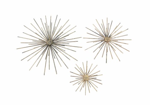 Antique Gold Finish Mid-Century Modern Atomic Star Burst Wall Décor Sculptures Set of 3 Perspective: front