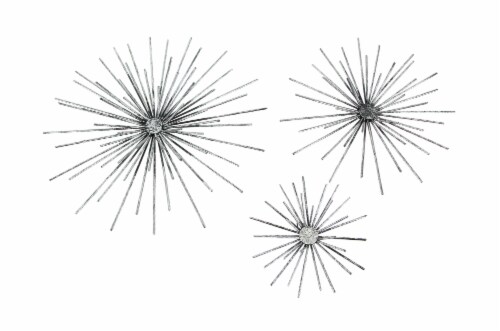 Aged Silver Finish Mid-Century Modern Atomic Star Burst Wall Décor Sculptures Set of 3 Perspective: front