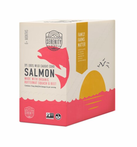 Serenity Kids Wild Caught Coho Salmon with Organic Butternut Squash and Beet Baby Food Pouches Perspective: front