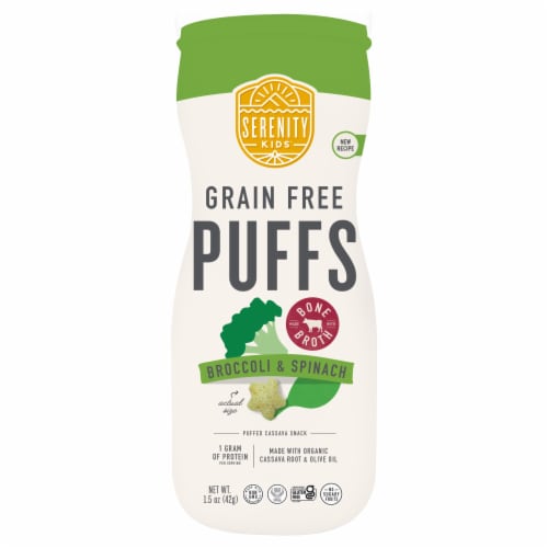 Serenity Kids Broccoli & Spinach Grain Free Puffs Baby & Toddler Snacks Perspective: front