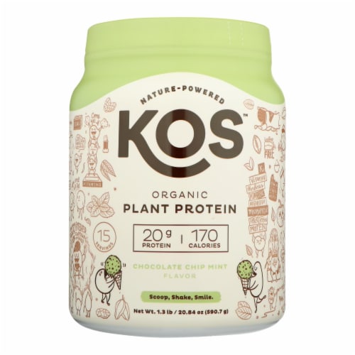 KOS Chocolate Chip Mint Flavor Plant Protein Powder Perspective: front