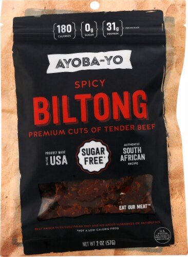 Ayoba-Yo Spicy Biltong Grass-Fed Beef Snack Perspective: front