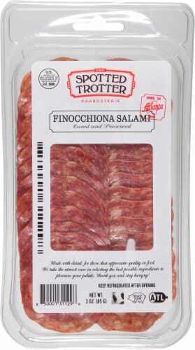 The Spotted Trotter Sliced Finocchiona Salami Perspective: front