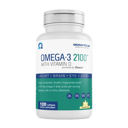 Oceanblue Omega-3 2100 Vitamin D 2000IU Softgels 120 Count Perspective: front