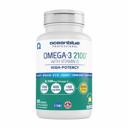 Oceanblue Omega-3 Fish Oil 2100 IU with Vitamin D Softgels Perspective: front
