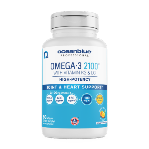 Oceanblue® Professional Omega-3 2100® with D3 and K2 Softgels Perspective: front