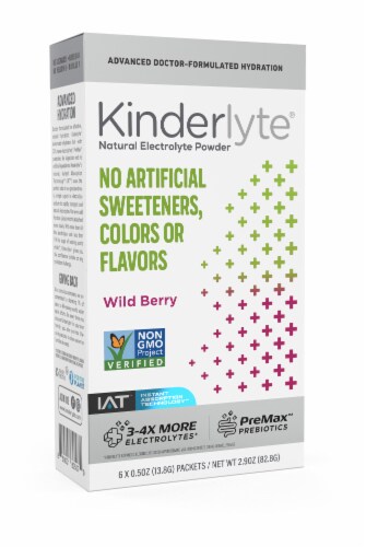 Kinderlyte Wild Berry Electrolyte Powder 6 Count Perspective: front