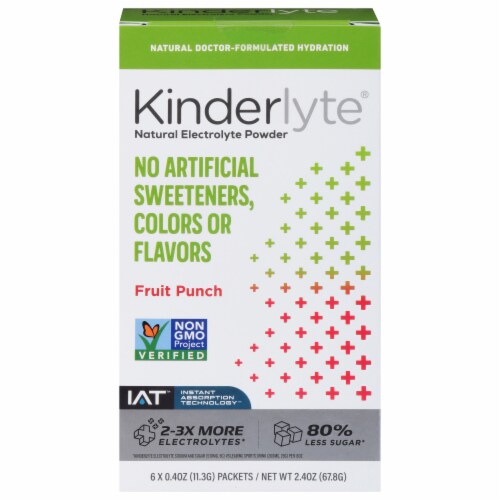 Kinderlyte Fruit Punch Natural Electrolyte Powder 6 Count Perspective: front