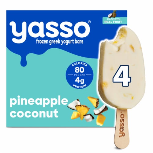 Yasso Frozen Greek Yogurt Bars Creamy Pineapple Coconut Perspective: front