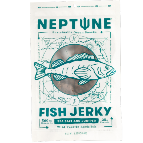 Neptune® Sea Salt & Juniper Fish Jerky Perspective: front