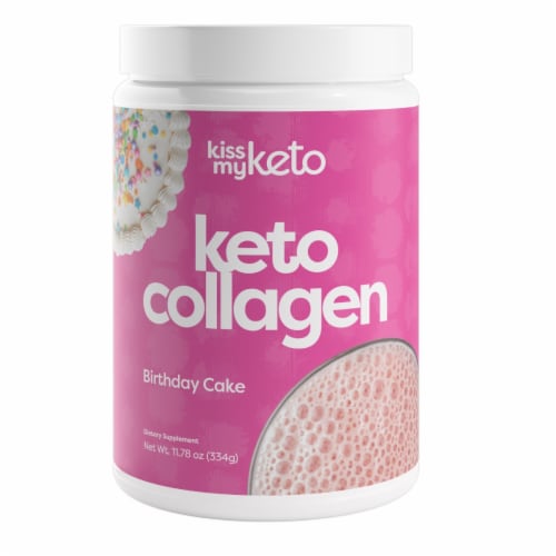 Kiss My Keto Birthday Cake Collagen Supplement Perspective: front
