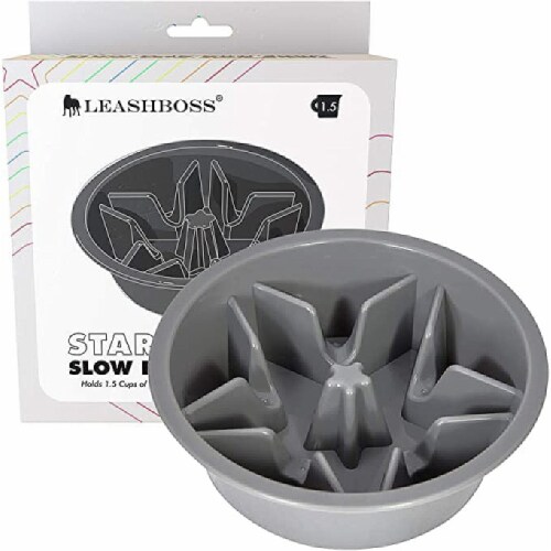 Leashboss Elevated Slow Feed Bowl - Gray - 1.5 Cup, 1.5 Cup