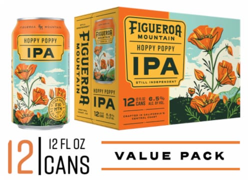 Figueroa Mountain Brewing Company Hoppy Poppy IPA Beer Perspective: front