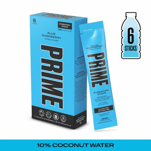 Prime Hydration Blue Raspberry Electrolyte Drink Mix Packets Perspective: front