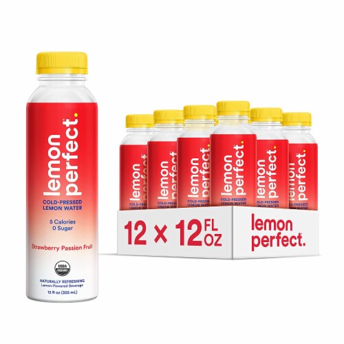 Lemon Perfect Strawberry Passion Fruit Cold-Pressed Lemon Water Perspective: front