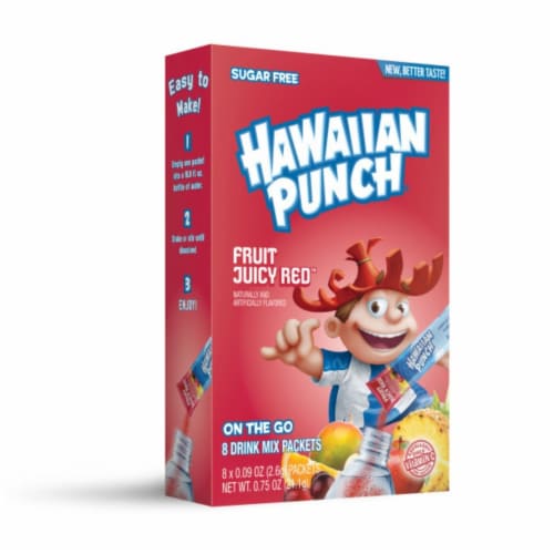 Hawaiian Sugar Free Fruit Juicy Red Powdered Drink Mix Perspective: front
