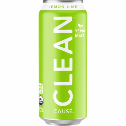 Clean Cause Lemon-Lime Sparkling Yerba Mate Energy Drink Perspective: front