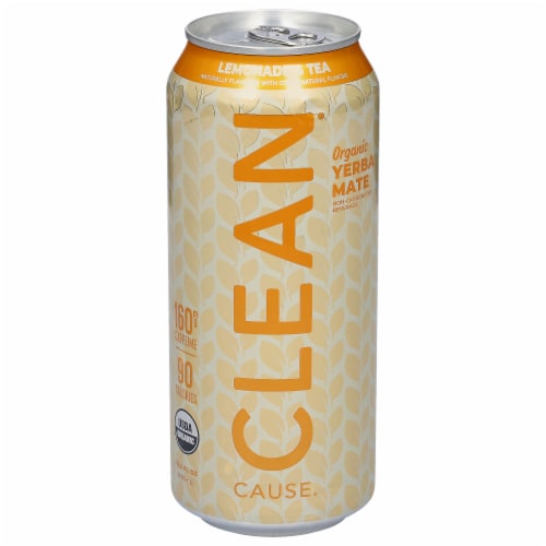 Clean Cause® Non-Carbonated Organic Yerba Mate Lemonade & Tea Single Can Perspective: front
