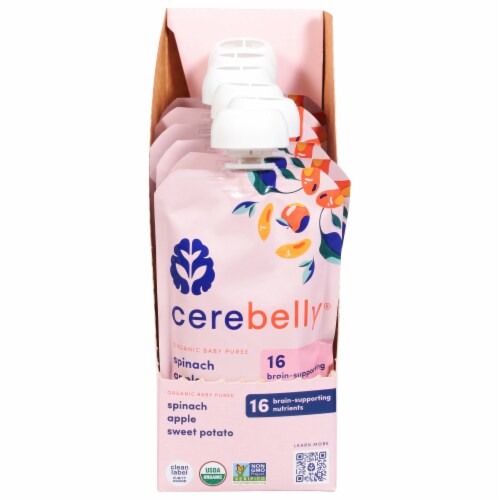Cerebelly Organic Spinach Apple Sweet Potato Baby Food Puree Perspective: front