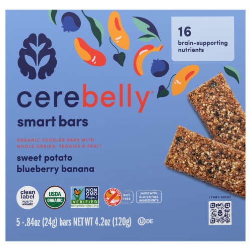 Cerebelly® Smart Bars Organic Blueberry Banana Sweet Potato Toddler Snack Bars Perspective: front