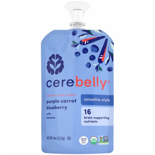 Cerebelly® Stage 3 Organic Purple Carrot Blueberry Banana Smoothie Baby Food Perspective: front