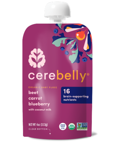 Cerebelly® Stage 2 Beet Carrot and Blueberry with Coconut Milk Organic Baby Food Perspective: front