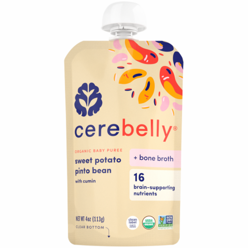 Cerebelly® Sweet Potato & Pinto Bean Organic Baby Puree Perspective: front