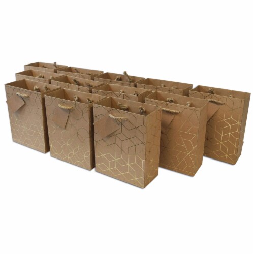 Designer Gift Bags with Handles Gold Geometric Chevron Stripe Prints with Jute Handles Inches QFC