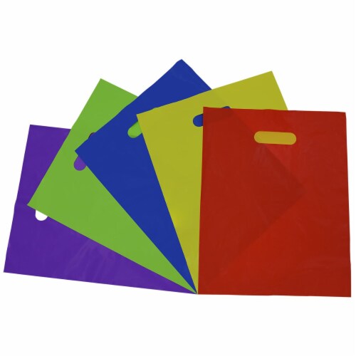 Prime Line Packaging Multi Plastic Bags with Handles Assorted Neon Colorful Bags 100 Pk 12x15 Perspective: front