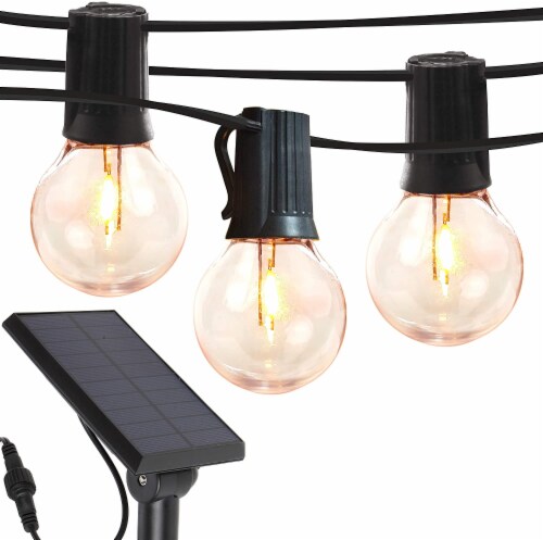 Ambience Pro - 27 Ft Waterproof Solar 1W LED Outdoor Edison Globe String Lights - Warm White Perspective: front