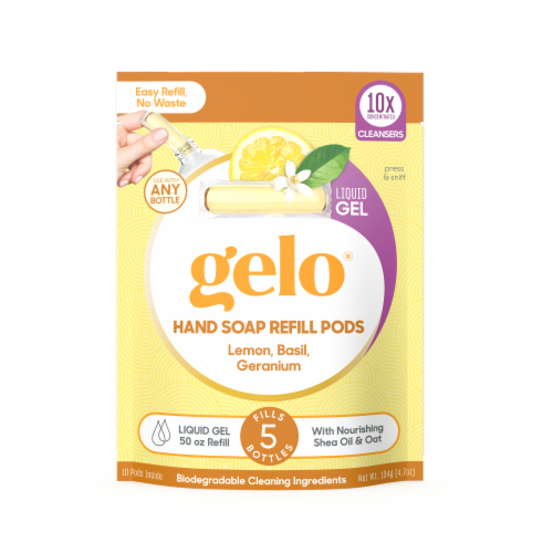Gelo Cucumber Lemon Basil Geranium Gel Hand Soap Refill Pods Perspective: front