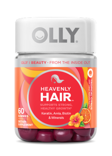 Olly Tropical Citrus Flavored Heavenly Hair Supplement Gummies Perspective: front