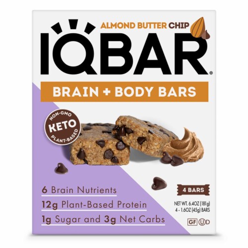 IQ Bar® Gluten-Free Almond Butter Chip Nutrition Bars Perspective: front