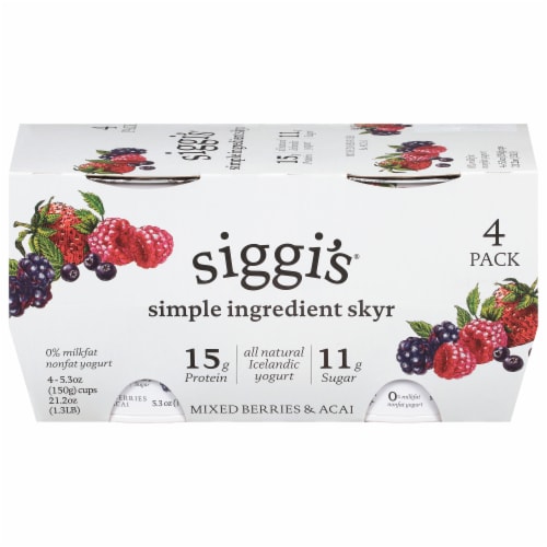 Siggi's™ Simple Ingredient Skyr Mixed Berries & Acai Non-Fat Yogurt Perspective: front