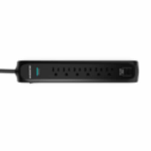 Power Strip Surge 6 Ac 2 Usb A Black Perspective: front