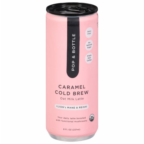 Pop & Bottle Caramel Cold Brew Oat Milk Latte Perspective: front