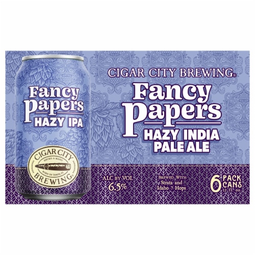 Cigar City Brewing® Fancy Papers Hazy India Pale Ale Craft Beer Cans Perspective: front