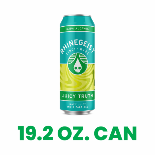 Rhinegeist Juicy Truth Hazy Juicy IPA Craft Beer Single Can Perspective: front