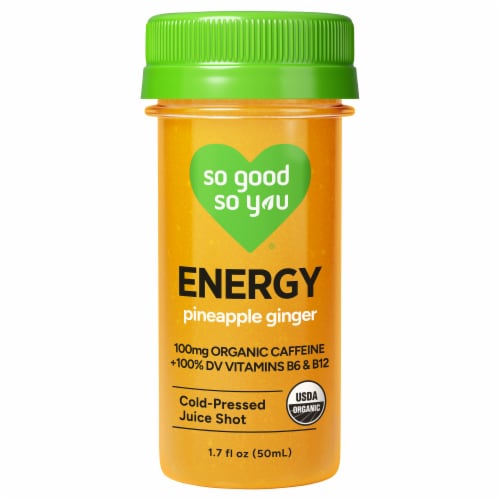 So Good So You® Pineapple Ginger Energy Drink Shot Bottle Perspective: front