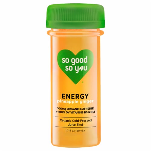 So Good So You® Pineapple Ginger Energy Drink Shot Bottle Perspective: front