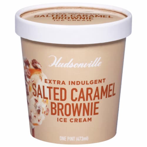 Hudsonville Salted Caramel Brownie Ice Cream Pint Perspective: front