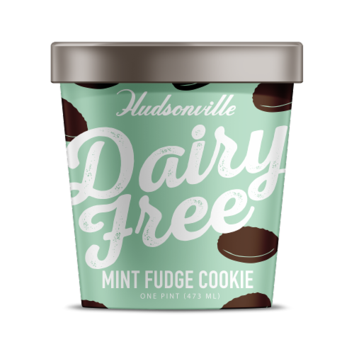 Hudsonville Dairy Free Mint Fudge Cookie Flavored Ice Cream Pint Perspective: front