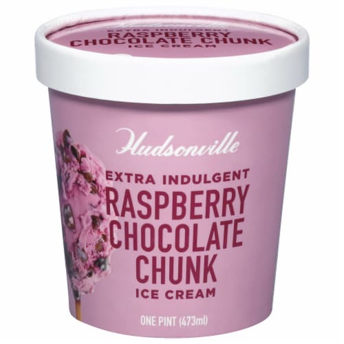Hudsonville Raspberry Chocolate Chunk Ice Cream Pint Perspective: front