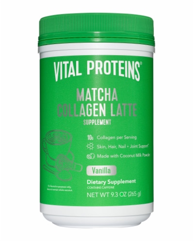 Vital Proteins Matcha Collagen Latte Vanilla Dietary Supplement Perspective: front