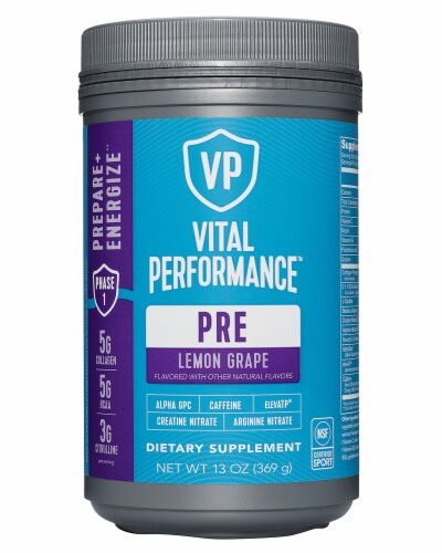 Vital Performance™ Lemon Grape Pre Workout Powder Perspective: front
