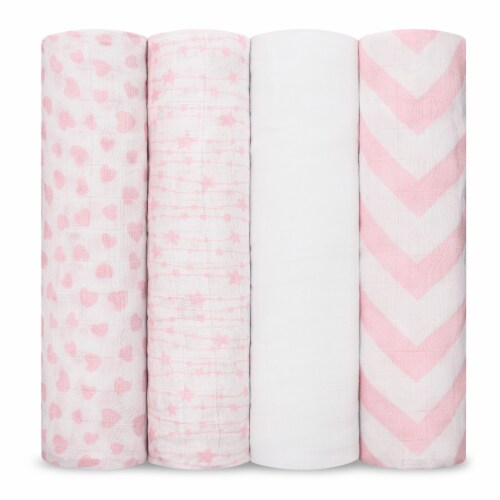 Muslin Swaddle Blankets Neutral Receiving Blanket by Comfy Cubs (Pink) Perspective: front